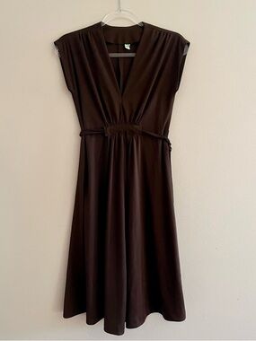 True Vintage Brown V-Neck Midi Dress